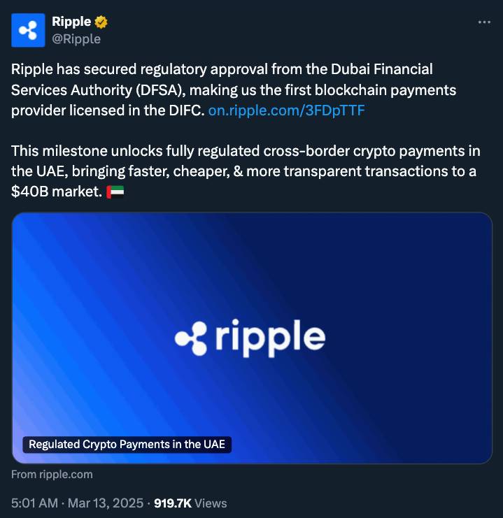 Ripple DFSA Lisansı Twitter