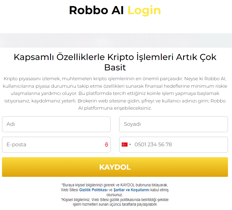 Kripto botuna kayıt olma işlemi