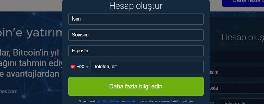 yatırım robotunda hesap oluşturma