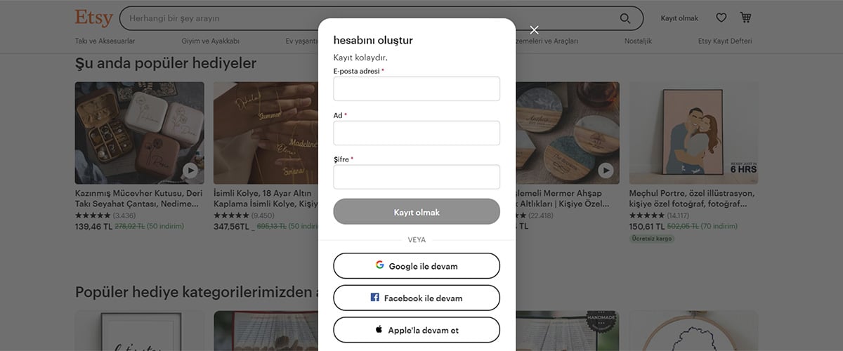 etsy hesabı oluştur